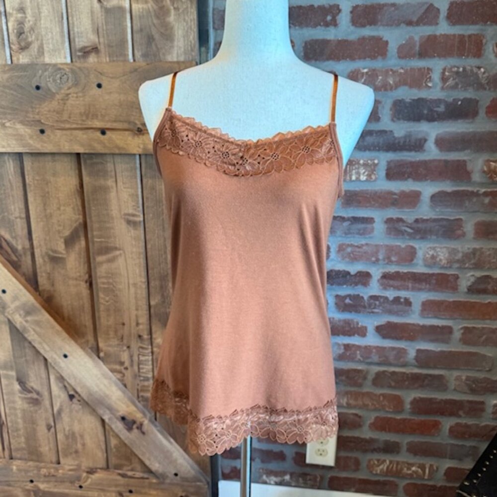 Brown Rust Lace Trim Camisole Tank Top Size Large